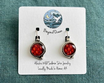 Alaska Salmon Skin Earrings, Mermaid Leverbacks, Ethical Jewelry