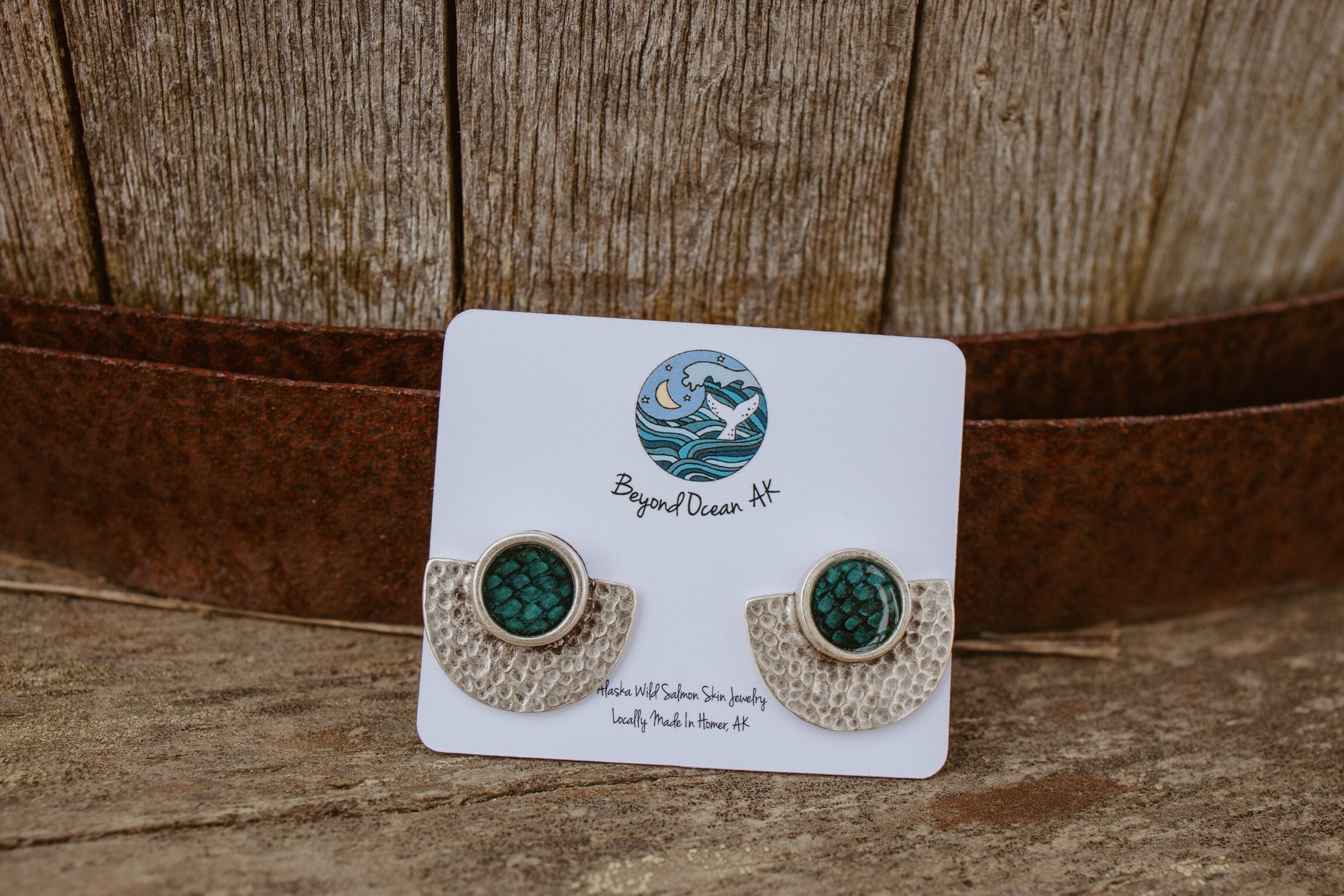 Alaska Wild Salmon Earrings / Fish Skin/ Fish Scales/ Salmon pic