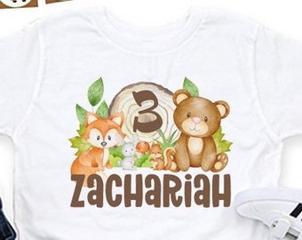 Woodland birthday shirt | Personalized birthday shirt | Fox birthday shirt | Outdoor birthday shirt | Bear birthday shirt | Name shirt