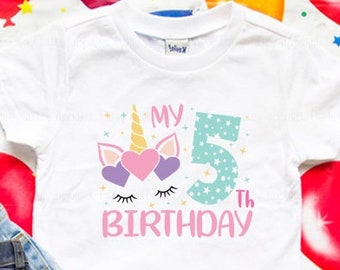 My 5th birthday unicorn shirt | Unicorn birthday | 5th unicorn birthday party shirt | Girl birthday shirt | I'm five shirt | Pink unicorn