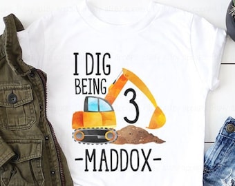 I dig being three shirt | Excavator birthday shirt | Construction theme birthday shirt | Turning three | Third birthday | I'm three shirt