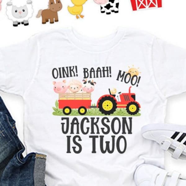 Personalized Oink Bah Moo I'm two shirt | Farm birthday shirt | Barn animal birthday t-shirt | Turning 2 birthday shirt | I'm two tee | Farm