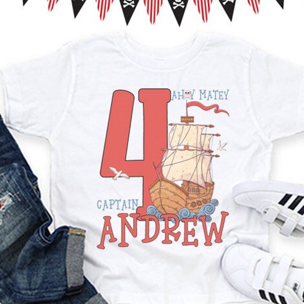 Ahoy matey personalized shirt | Pirate shirt | Pirate birthday shirt | Pirate boat shirt | Pirate theme party | 4th birthday | Captain shirt