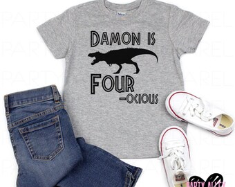 Custom four-ocious shirt | Personalized fourth birthday | Dino-Four | Four-Rex | T-rex birthday | Dinosaur birthday | Fourth birthday | Trex