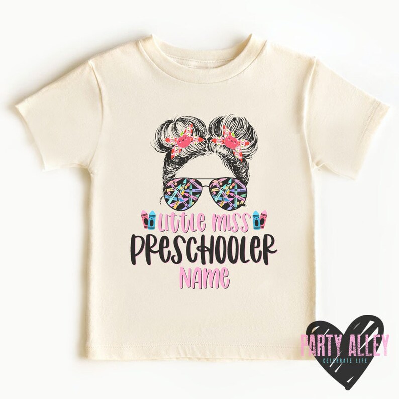 Little miss preschool shirt Girls preschool t-shirt Back to school shirt First day of preschool First day of school Preschool girl Short Sleeve - Natural