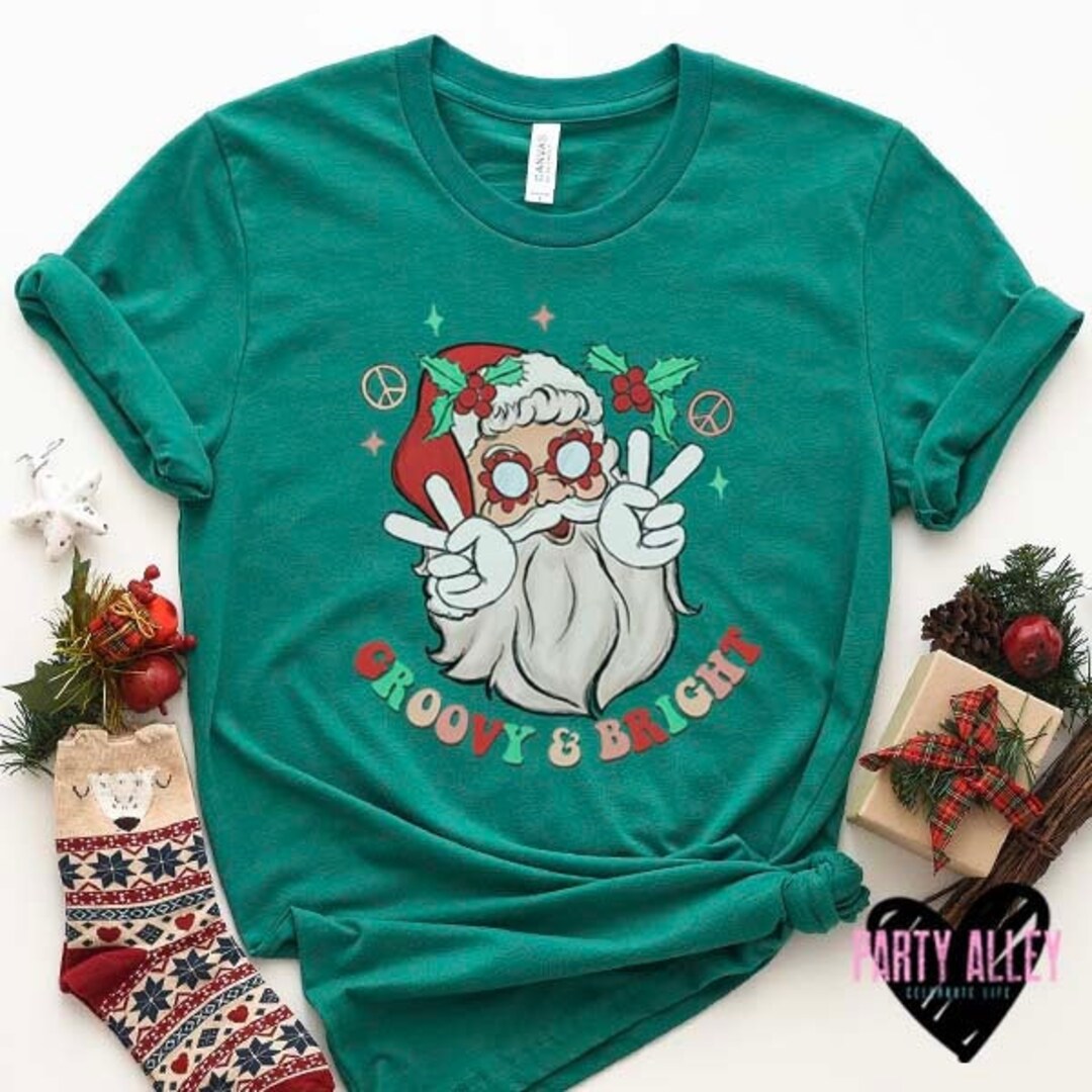 Groovy and Bright Shirt Santa Shirt Merry Christmas Tshirt Merry and
