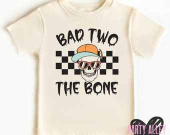 Bad two the bone shirt | 2nd birthday shirt | Turning two shirt | Skull 2nd birthday | Halloween birthday | Kids birthday t-shirt | Rock on