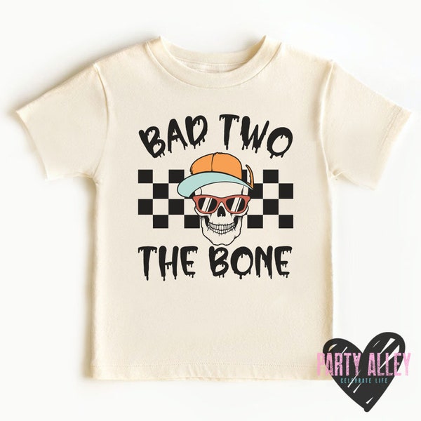 Chemise Bad two the bone | Chemise 2e anniversaire | Chemise Turning Two | Crâne 2e anniversaire | Anniversaire d'Halloween | T-shirt d'anniversaire pour enfants | Allons-y