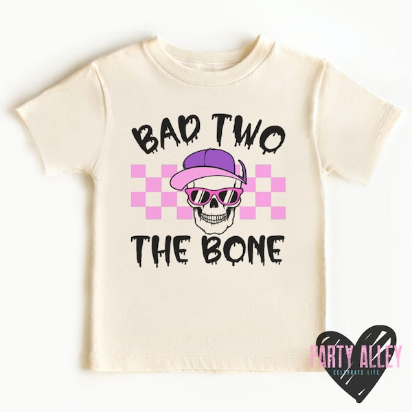 Pink Bad two the bone shirt | 2nd birthday shirt | Turning two shirt | Skull 2nd birthday | Halloween birthday | Kids birthday t-shirt