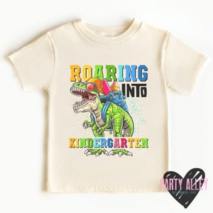 Roaring into kindergarten shirt | T-rex back to school tee | First day of school t-shirt | First day of kindergarten | T-rex with backpack