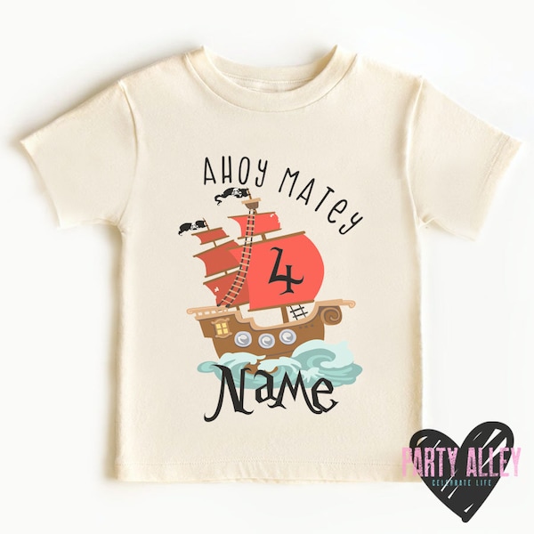 Ahoy matey personalized shirt | Pirate shirt | Pirate birthday shirt | Pirate boat shirt | Pirate theme party | 4th birthday | 4 year old