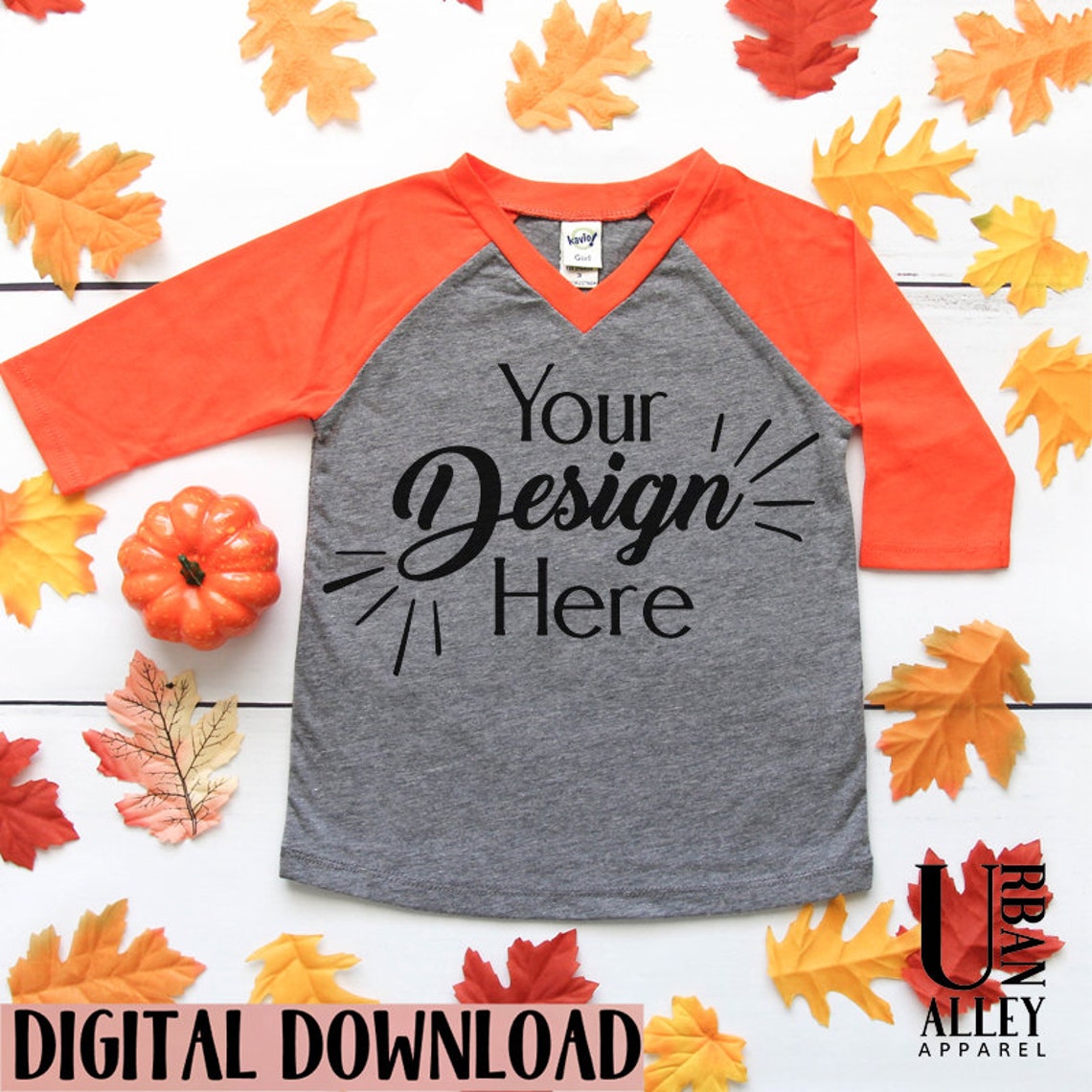 Download Kavio gray and orange raglan mock up Add your design Flat | Etsy