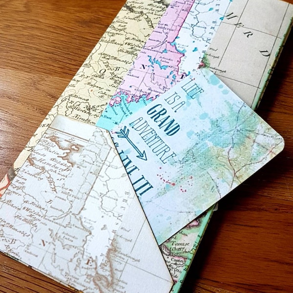 Midori Travelers Notebook Card Pocket Dashboard Aufbewahrungseinlage, Map Design Folder, Traveler NB Aufbewahrungs-Organizer für Midori Fauxdori