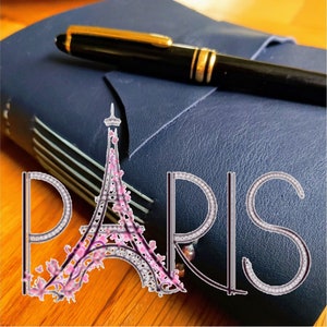PARIS Reisetagebuch Notizbuch mit Umschlagtaschen, Leder Paris Thema Reisetagebuch, Hochzeitsgeschenk Paris Flitterwochen, Paris Urlaubstagebuch