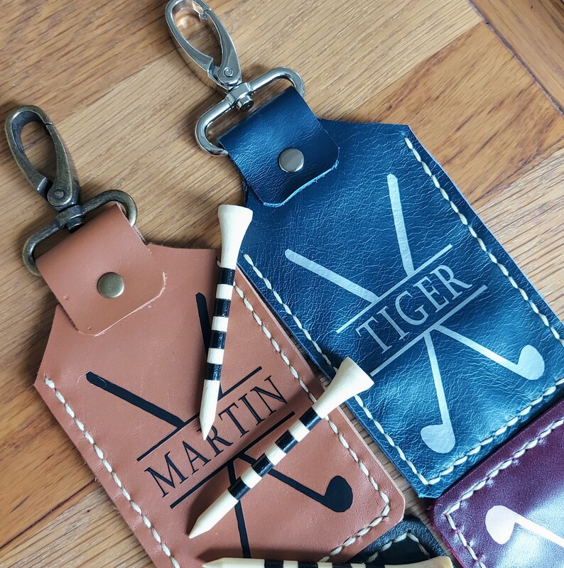 Custom Leather Golf Bag Tag Golf Tee Holder Clip Golf Gift Etsy