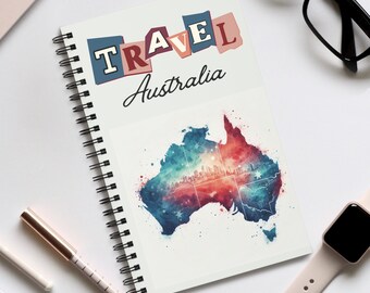 Travel Australia Spiral bound travel journal, choose dot grid, lined or blank pages for your Australian Adventure