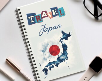 Travel Journal Japan, A5 Spiral bound notebook, lined or square grid travel diary for Japan