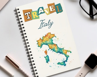 Italy travel journal, A5 Spiral bound travel notebook for your Italian Adventure, Travel diary with lined or graph grid pages