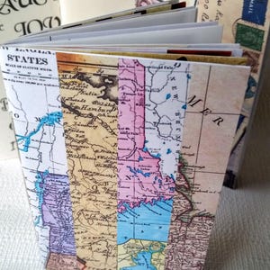 Map Collage Junk Journal Insert: Mixed Paper Travel Notebook