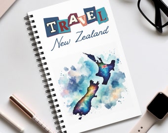 New Zealand travel journal notebook, A5 Spiral bound travel diary, graph grid, or ruled