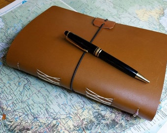 Australia leather travel journal notebook diarywith pockets, Personalised A5 leather travel notebook -  an ideal travelers gap year gift.