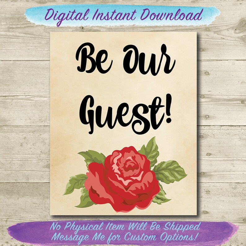 Be Our Guest Printable // Beauty and the Beast Home Decor // PRINTABLE Sign // 8x10 // INSTANT DOWNLOAD // Beauty and the Beast image 1