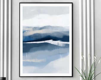 Blue Seascape Watercolor Print: Modern Coastal Abstract Art