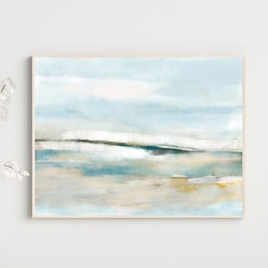 Large Abstract Landscape, Pastel Color Wall Art Print, Soft Green And Yellow Art Decor