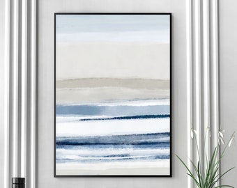 Large Coastal Art, Vertical Abstract Seascape, Modern Watercolor Ocean Waves Art Print, Beach Wall Decor