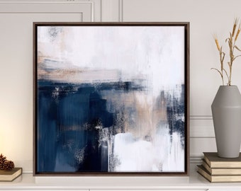 Dark Blue Wall Art, Large Abstract Print, Modern Living Room Decor, 24x24, 30x30, 36x36''