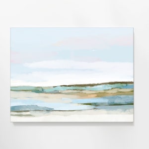Abstract Landscape, Light Blue And Green Coastal Wall Art, Beach Print Bedroom Artwork