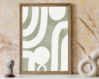 Sage Green Modern Art, Large Abstract Bold Line Art Print, Earth Tone Wall Decor