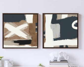 Abstract Canvas Print Set: Neutral Brown Beige Modern Wall Decor