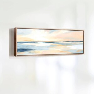 Framed Panoramic Ocean Sunset Canvas Art - Calming Coastal Art for Cozy Bedroom, Guest Room