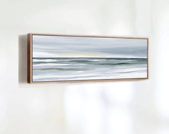 Large Ocean Print - Wide Canvas Art, 60 Inch Abstract Seascape Calming Neutral Green And Blue Wall Art for Bedroom