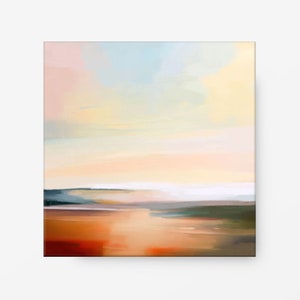 Abstract Landscape, Sunset Wall Art Print, Orange Blue And Green Art Decor, 24x24, 30x30''