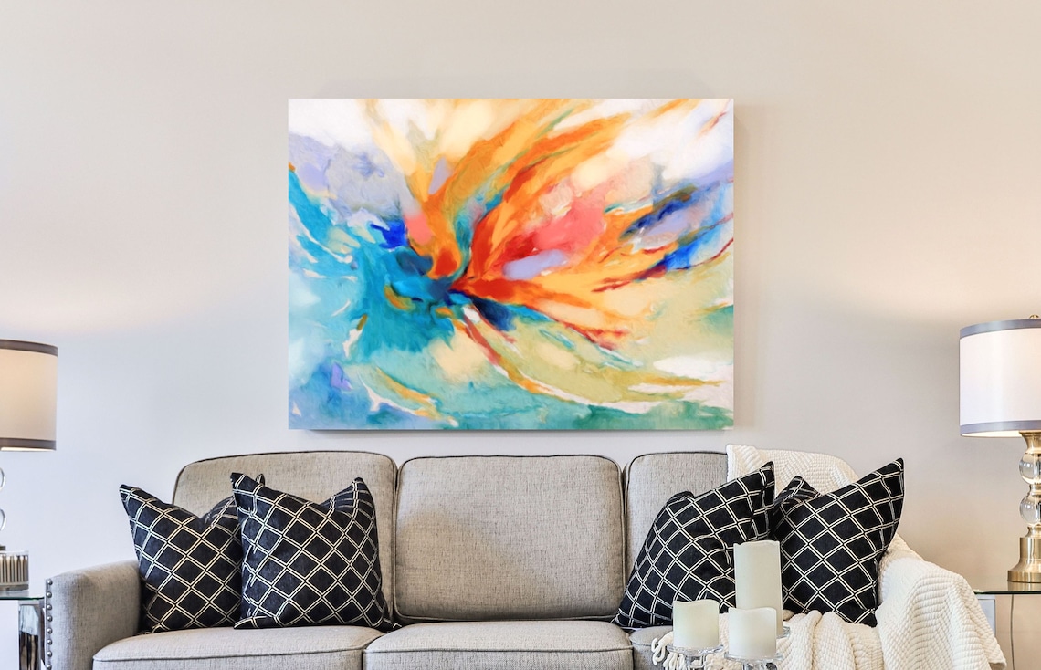 Bright Abstract Art Blue And Orange Wall Art Colorful Art Etsy