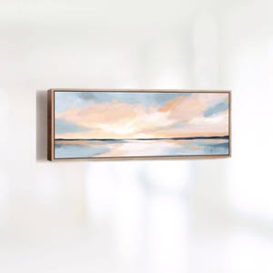 Calming Lake Framed Canvas Print - Panoramic Nature Art in Soft Pastel Colors - Serene Artwork for Bedroom or Living Room Wall