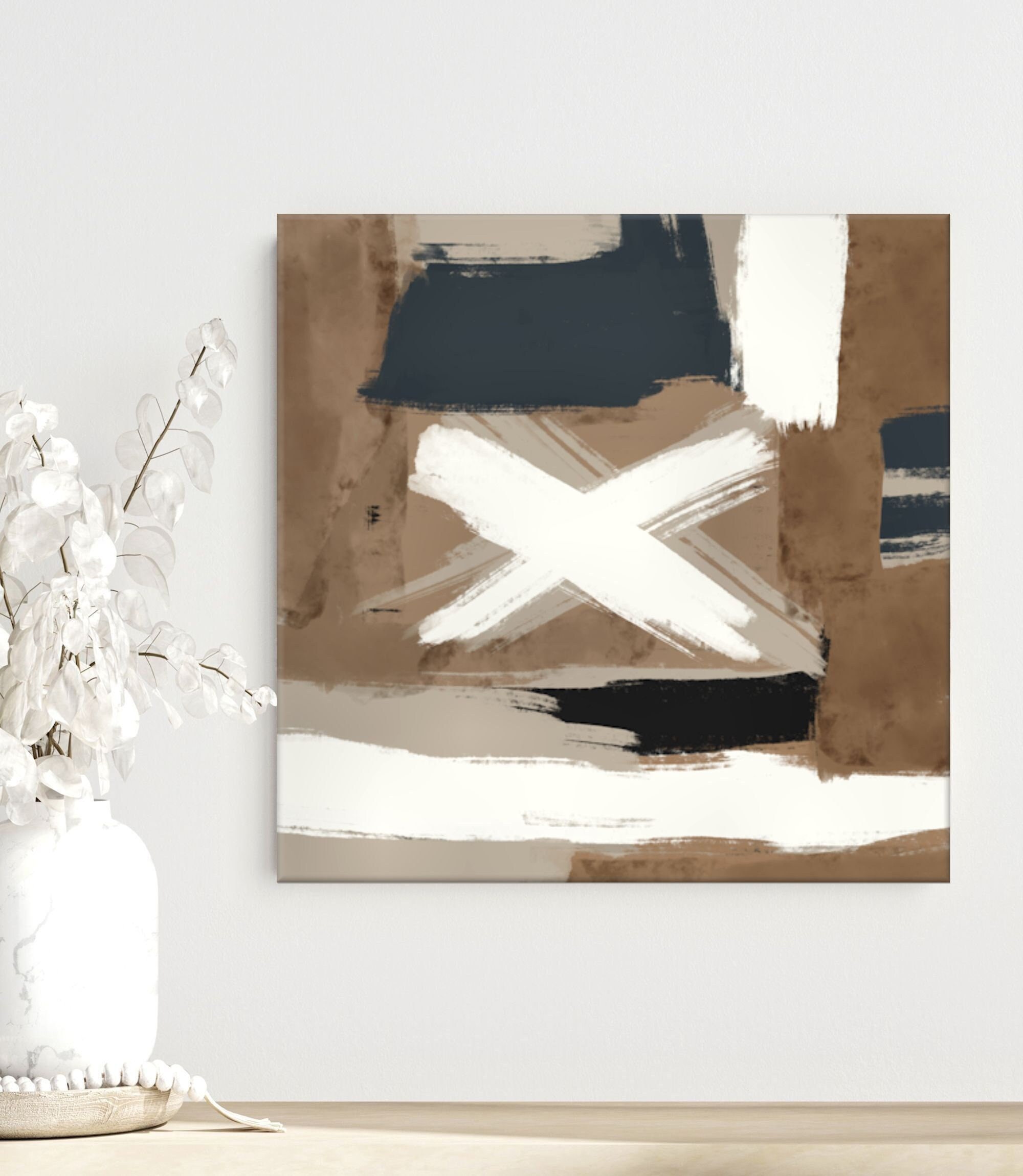 Brown Wall Art Large Abstract Canvas Print, Wabi Sabi Decor, 24x24 ...