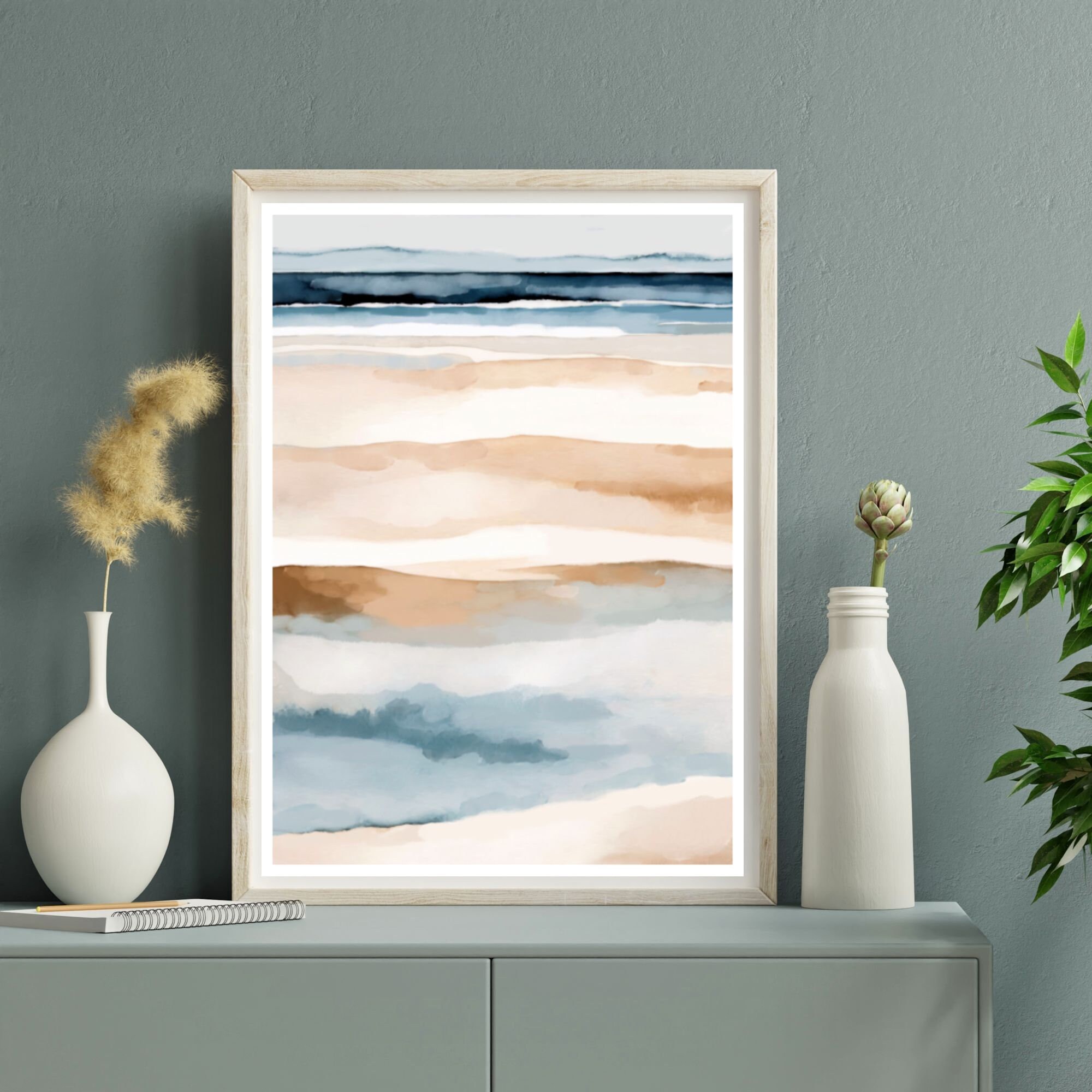 Coastal Wall Art: Modern Ocean Watercolor Print, Warm Beach Vibes