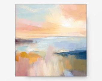 Art abstrait sur toile au coucher du soleil, impression de paysage moderne, décor mural apaisant 24x24, 30x30''