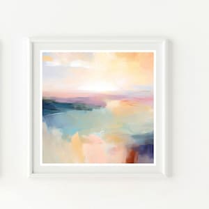 Pastel Colors Sunset Wall Art, Abstract Landscape, Square Print, 24x24, 30x30, 36x36&#39;&#39;