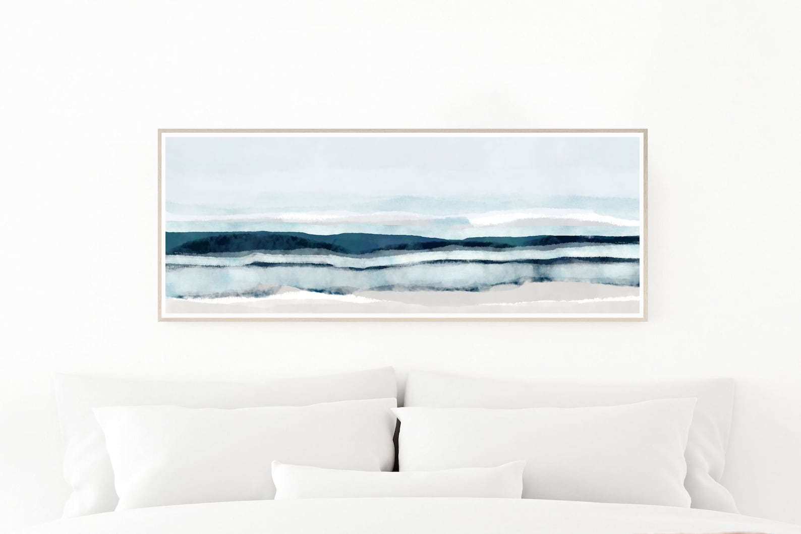 Long Narrow Horizontal Wall Art, Coastal Abstract Art, Modern Seascape