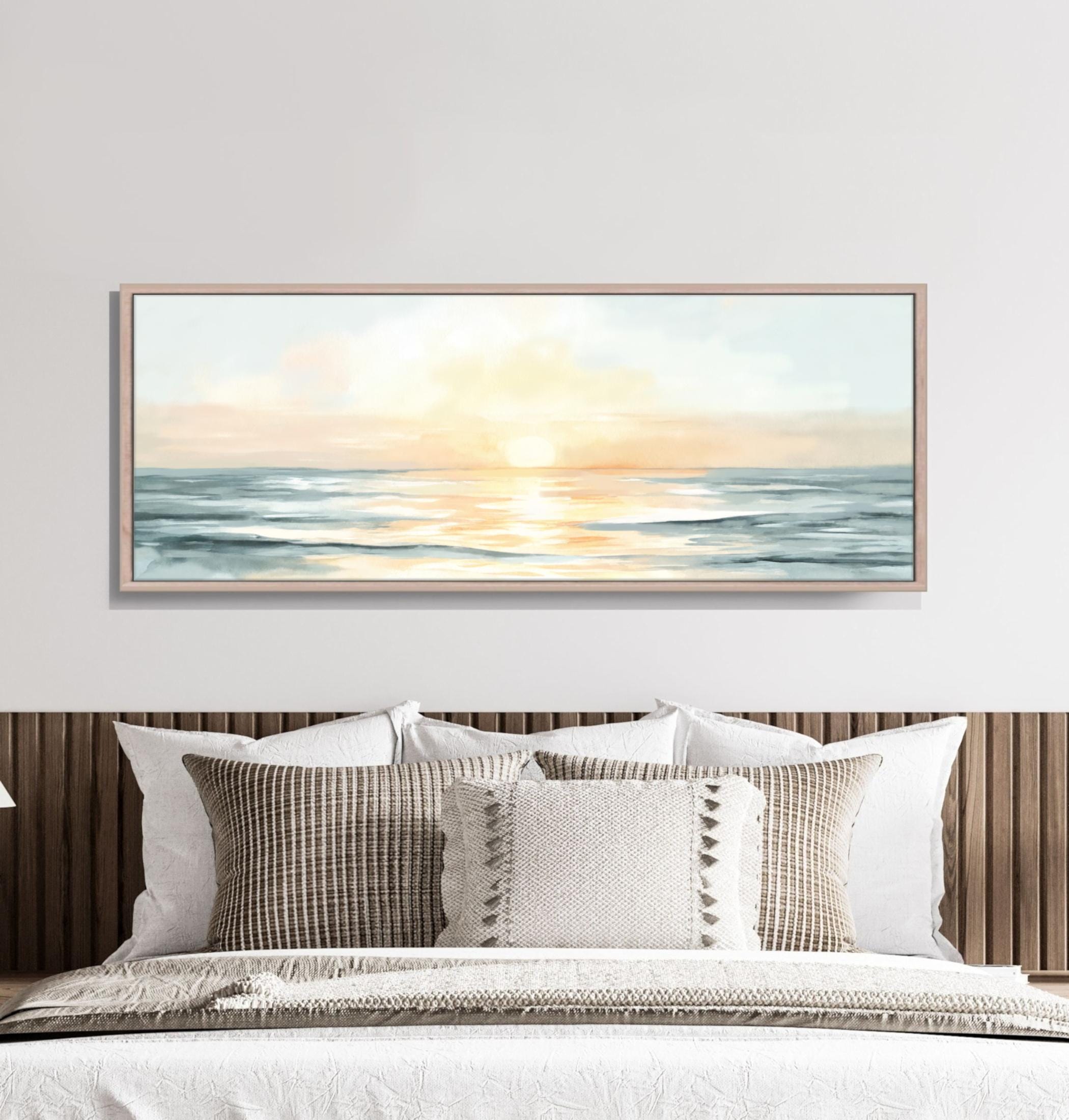 Panoramic Ocean Canvas Art in Pastel Colors - Large Framed Sunset ...