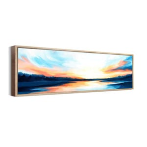 Large Panoramic Wall Art - Blue & Orange Modern Landscape Canvas Print - Sunset Artwork for Living Room, Bedroom, or Office Décor