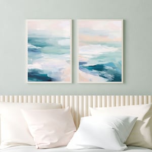 Large Abstract Seascape, Set of 2 Ocean Prints, Calming Bedroom Art ...