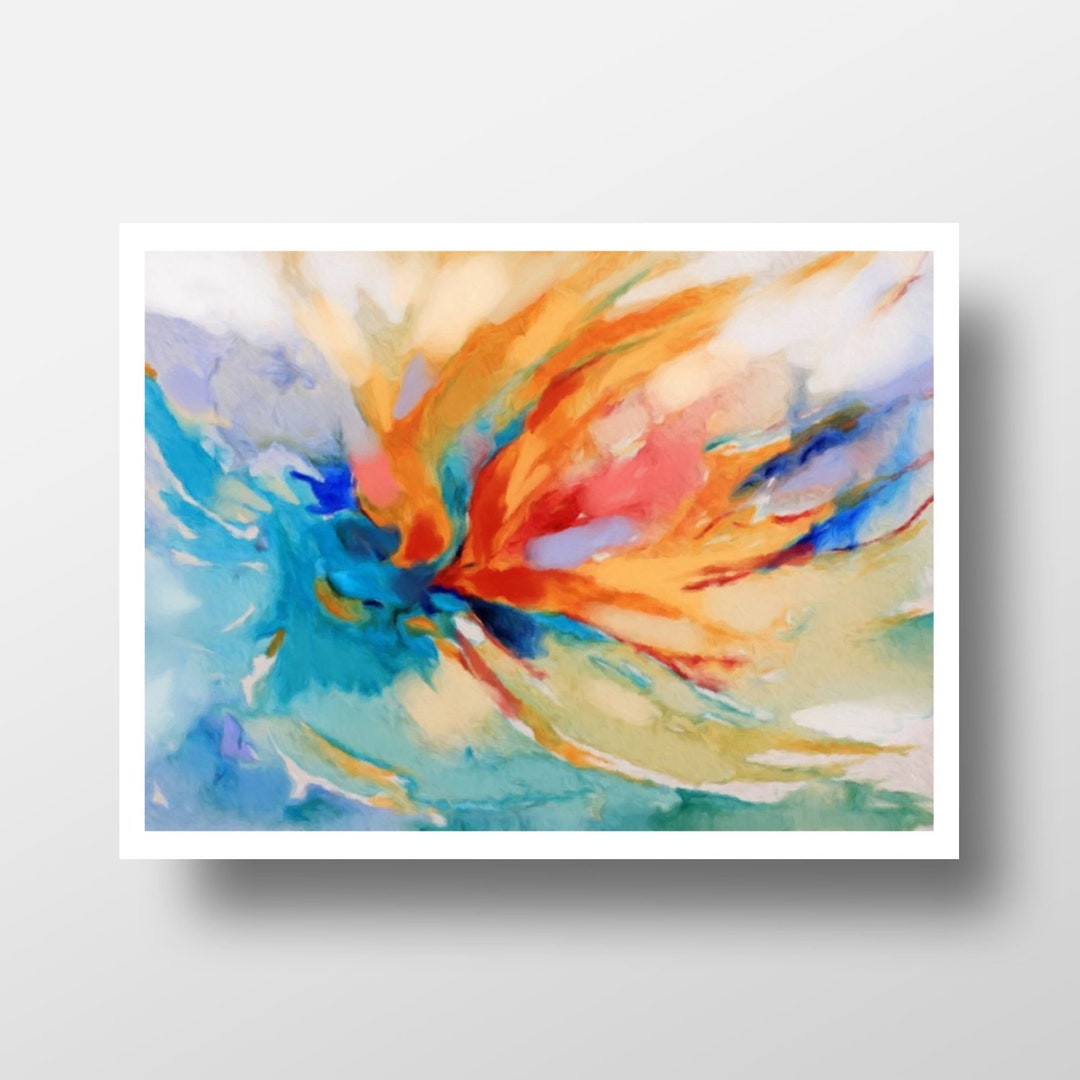 Bright Abstract Art Blue and Orange Wall Art Colorful Art Etsy