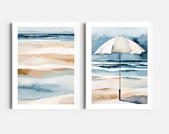 Coastal Prints Set of 2 Ocean Art, Beach Sand Diptych Wall Decor