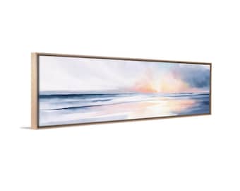 Peaceful Ocean Sunset Light Pastel Colors - Framed Panoramic Canvas Art, Nature-Inspired Above Bed Wide Wall Decor