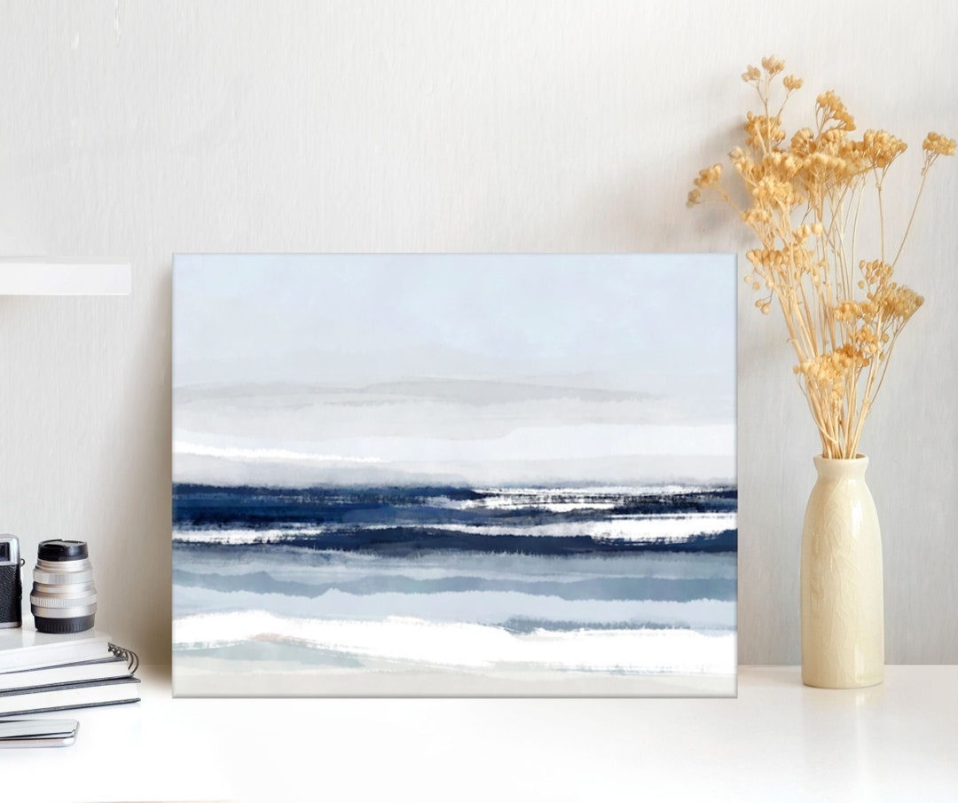 Large Abstract Seascape, Modern Ocean Wall Art, Dark Blue Coastal Print